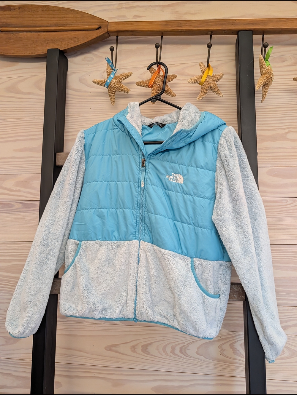 The North Face Light Blue & Pale Blue Hooded Hybrid Jacket